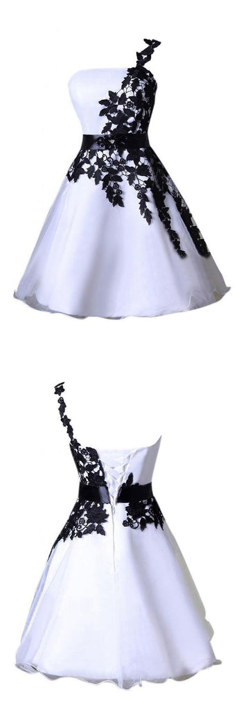 Cute Asymmertic One-Shoulder Black Satin Short Prom Dress,Homecoming Dress,BDY0154