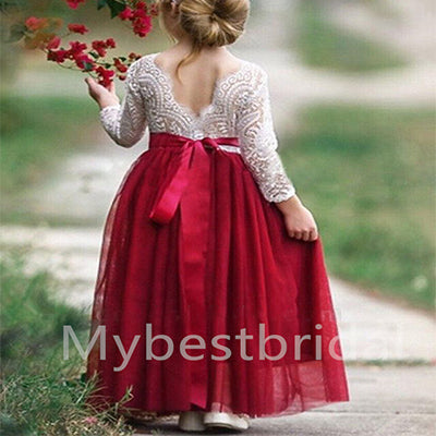 BeautifuI Long sleeves A Line Flower Girl Dresses, FGS0037