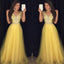 Pretty Beading V Neck Long Yellow Prom Dresses, Formal Evening Gowns,Evening Party Dresses,PDY0291