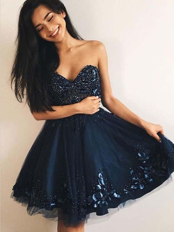 A-Line Sweetheart Navy Blue Tulle Homecoming Dress ,Short Prom Dresses mybestbridal A-Line Sweetheart Navy Blue Tulle Homecoming Dress ,Short Prom Dresses mybestbridal
