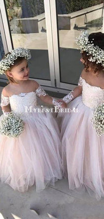 Pink Off-the-Shoulder Lace Flower Girl Dresses ,Cheap Toddler Flower Girl Dresses,FGY0201