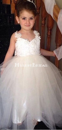 Ivory Strap Lace Top Cute Tulle V- back Flower Girl Dresses, Little Girl Dresses, FGY0146