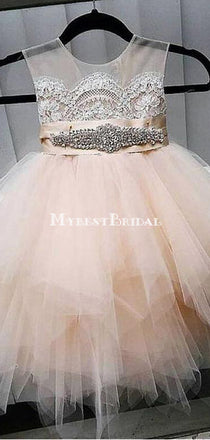 Tulle A-Line Ivory Flower Girl Dresses With Rhinestone Sash ,Cheap Flower Girl Dresses ,FGY0165