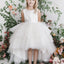Pouplar Round Neck Ivory Tulle High Low A-line Long Cheap Flower Girl Dresses, FGS0008