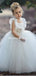Cute White Tulle Beaded Backless Ball Gown Little Girl Dresses, Flower Girl Dresses ,FGY0212