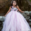 One Shoulder Charming Pink Tulle Hand-Made-Flowers A-line Long Cheap Flower Girl Dresses, FGS0025