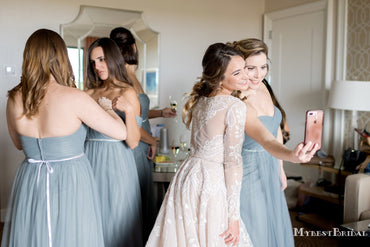 New Arrival Off-The-Shoulder Dusty Blue Tulle A-line Long Cheap Bridesmaid Dresses, BDS0069