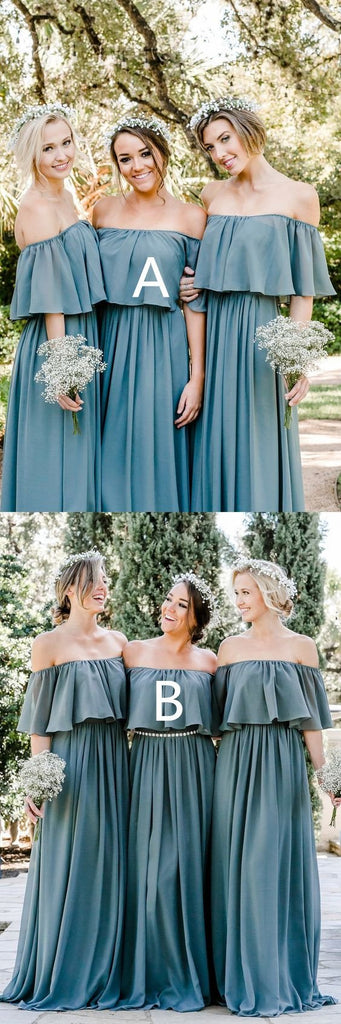 Off-the-Shoulder Ruffled Dusty Blue Bridesmaid Dresses,Cheap Bridesmaid Dresses,WGY0263