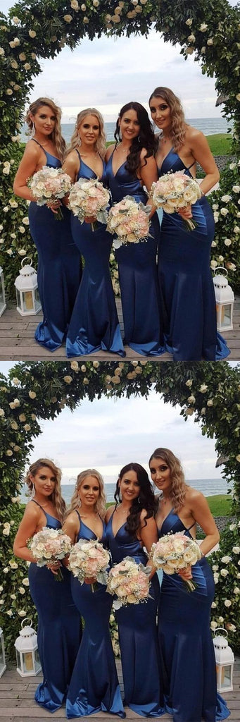 Cheap Mermaid V-Neck Backless Floor-Length Royal Blue Long Bridesmaid Dresses,Wedding Party Gowns,WGY0212
