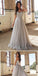 A-line Beaded Spaghetti Straps Grey Tulle Prom Dress ,Cheap Prom Dresses,PDY0406