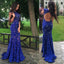 Luxurious Mermaid Jewel Sleeveless Open Back Sweep Train Lace Prom Dress With Beading ,PDY0308