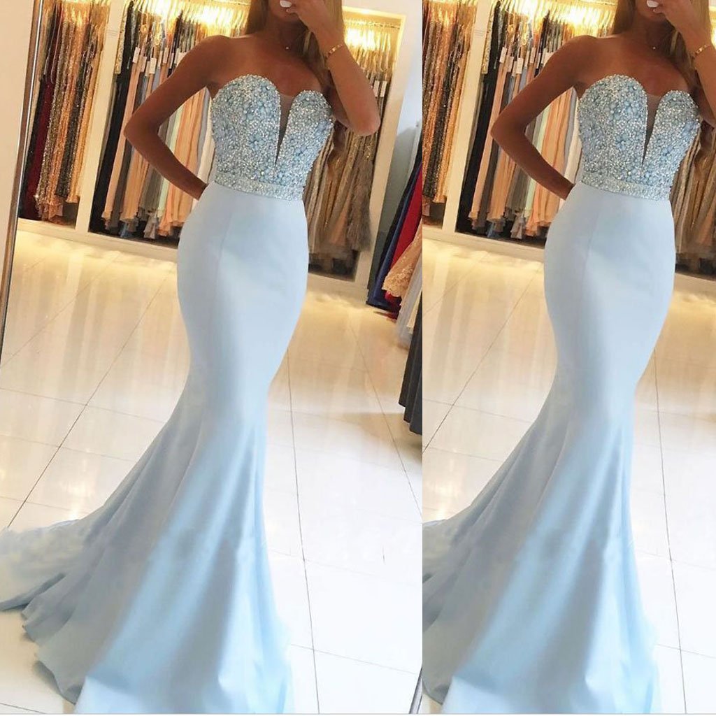 Strapless Sweetheart Mermaid Prom Dresses with Beaded Bodice Evening Dress,PDY0242