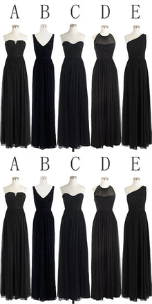Mismatched Styles Black Chiffon Bridesmaid Dresses,Cheap Bridesmaid Dresses,WGY0352