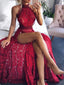 A-line High Neck Red Lace Prom Dress ,Cheap Prom Dresses,PDY0421