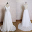 Beautiful High Waist White Lace Long A-line Wedding Party Dresses, Chiffon Bridal Gown, WDY0106