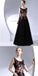 Blcak Round Neck Long Prom Dresses With Embroidery, Evening Dresses,Party Dresses,PDY0350