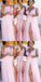 Cheap Lace Applique Pink Chiffon Slit Long Bridesmaid Dress,Cheap Bridesmaid Dresses,WGY0202