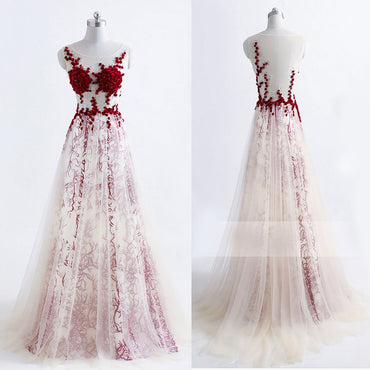 Sexy Transparent Tulle Open Back Formal Evening Dress Custom Made,Evening Party Dress,PDY0290