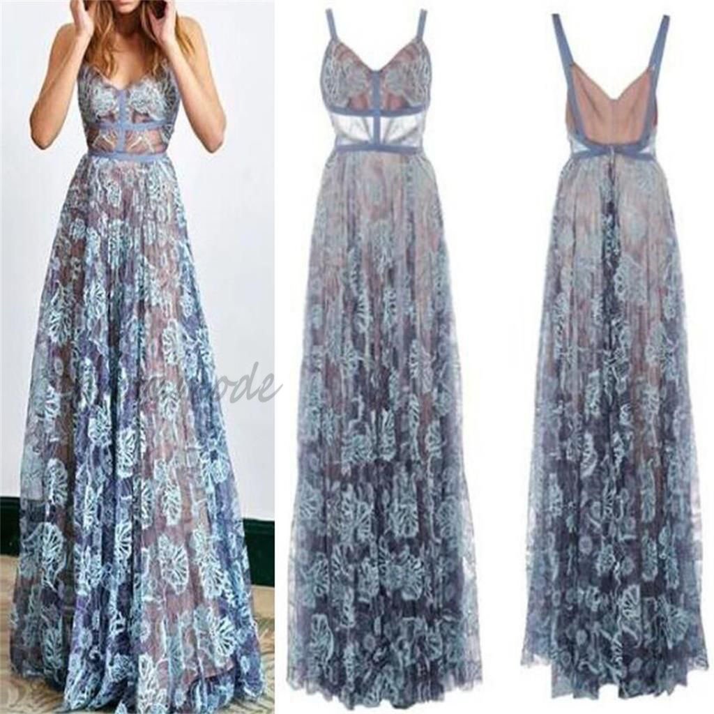 Blue Lace Sexy Popular Prom Dresses, Fashion Party Dress, A-line Spaghetti Straps Prom Dress, Formal Evening Dresses,PDY0286
