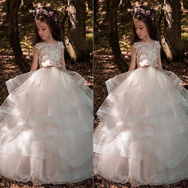 Cheap Organza  Lace Appliques Older Flower Girl Dresses With  Beadings & Belt,FGY0156