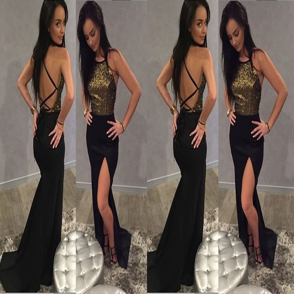 Sexy Black Prom Dress, Open Back Prom Dresses, Sleeveless Mermaid Evening Dress,PDY0241