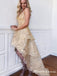 Charming Gold Lace V-neck High-low Short Homecoming Dresses, TYP0047