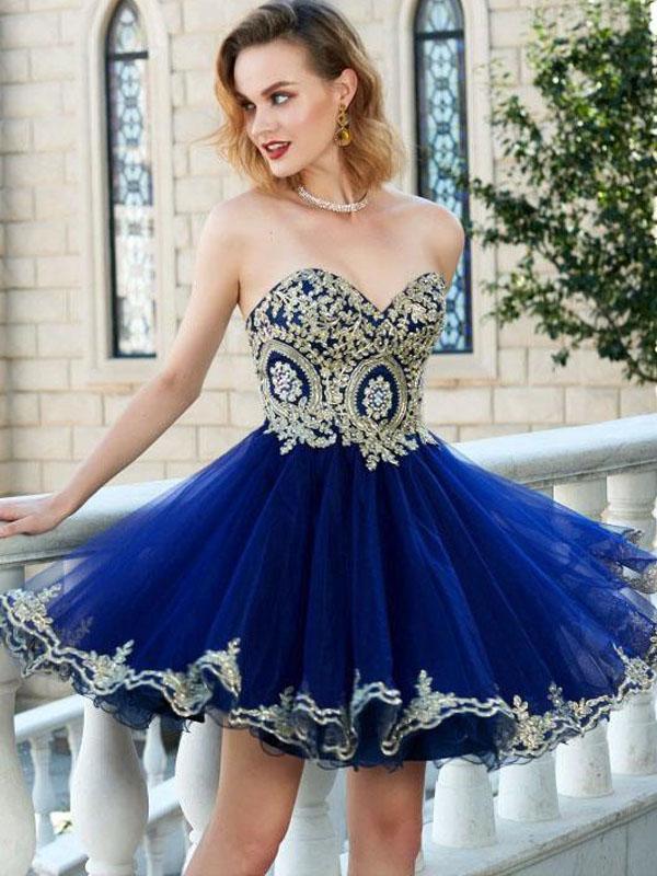 Sweetheart Gold Lace Beaded Blue Short Cheap Homecoming Dresses Online mybestbridal Sweetheart Gold Lace Beaded Blue Short Cheap Homecoming Dresses Online mybestbridal