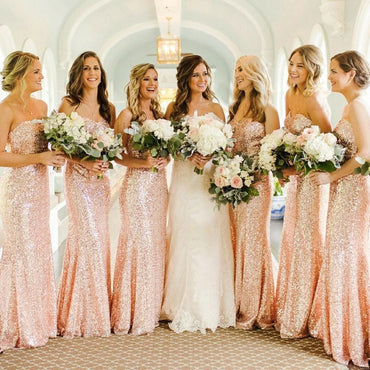 Rose Gold Sequin Mermaid Custom Long Bridesmaid Dresses,WGY0289