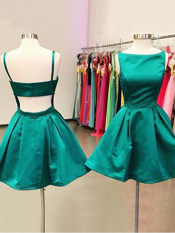 Short Cheap Open Back Emerald Green Homecoming Dresses, BDY0237