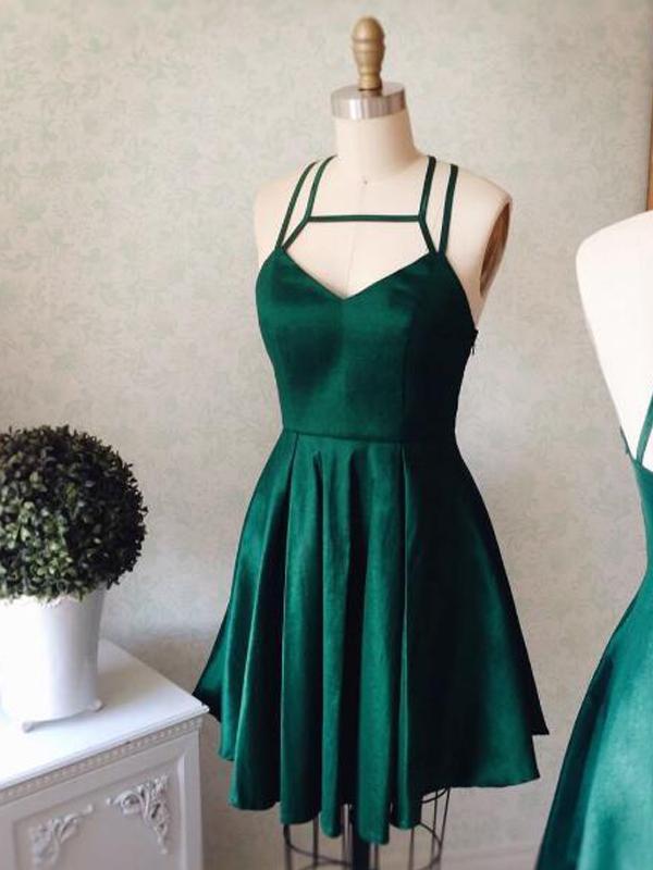 Cheap Simple Spaghetti Straps Emerald Green Homecoming Dresses, BDY0196