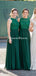 A-line Green Tulle Top Lace Long Cheap Bridesmaid Dresses, BDS0097