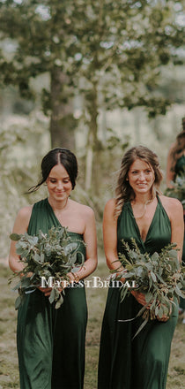 Mismatched Simple Green Jersey Long Cheap Bridesmaid Dresses, BDS0119