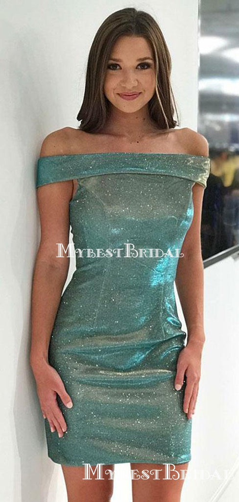 Off-The-Shoulder Sparkly Sequin Mermaid Short Cheap Homecoming Dresses, HDS0023