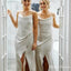 Simple Spaghetti Straps Sleeveless Satin Bridesmaid Dresses With Split, TYP0040