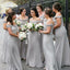 Off Shoulder Spahgetti Straps Grey Chiffon Long Bridesmaid Dresses Online, WGY0280