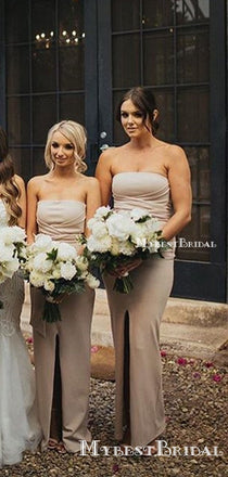 Elegant Strapless Grey Jersey Mermaid Long Cheap Bridesmaid Dresses, BDS0055