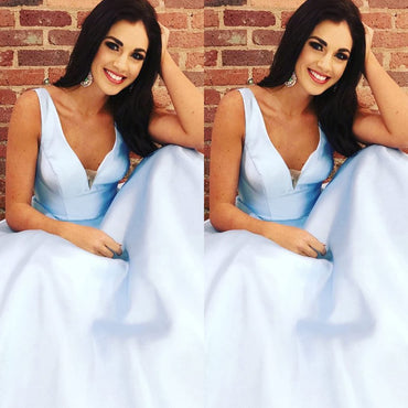 Simple Straps A-line Sweep Train Satin Long Prom Dresses,Evening Party Dress,PDY0369