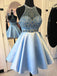 Elegant Blue Halter Beaded Cheap Short Homecoming Dresses Online, BDY0265