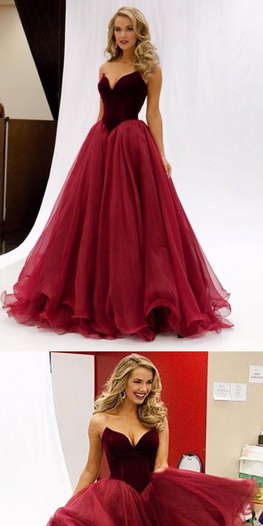 Fashion A-Line Long  Floor-Length Red Organza Sexy Prom Dress, Evening Dress,PDY0354