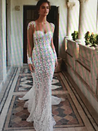 Sexy Meramid White Lace Wedding Dresses,Cheap Wedding Dresses, WDY0290