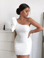 Elegant One Shoulder White Mermaid Short Cheap Homecoming Dresses, HDS0034