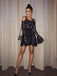 Long Sleeve Black Lace A-line Short Homecoming Dresses, HDS0040
