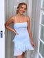 Simple Spaghetti Strap Light Blue Lace Short Cheap Homecoming Dresses, HDS0032