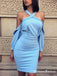 Fahsion Light Blue Long Sleeves Charming Short Cheap Homecoming Dresses, HDS0001