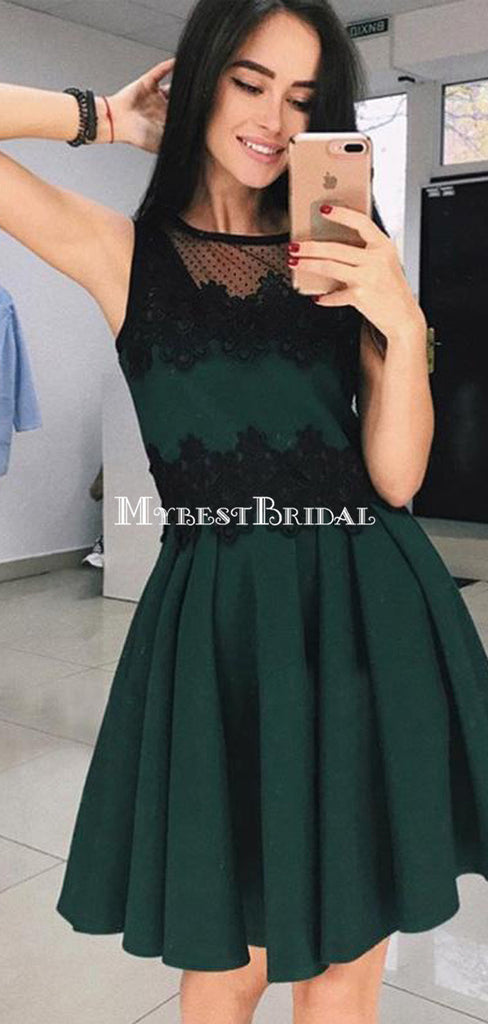 A-Line Round Neck Green Short Lace Homecoming Dress,Short Prom Dresses,BDY0343