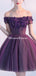 A-line Off-the -Shoulder Purple Tulle Homecoming Dress ,Short Prom Dresses,BDY0355