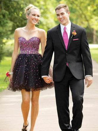 Sweetheart Black Organza Beaded A-line Short Homecoming Dresses, HDS0038