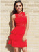 Red High Neck Lace Mermaid Short Cheap Homecoming Dresses, HDS0026