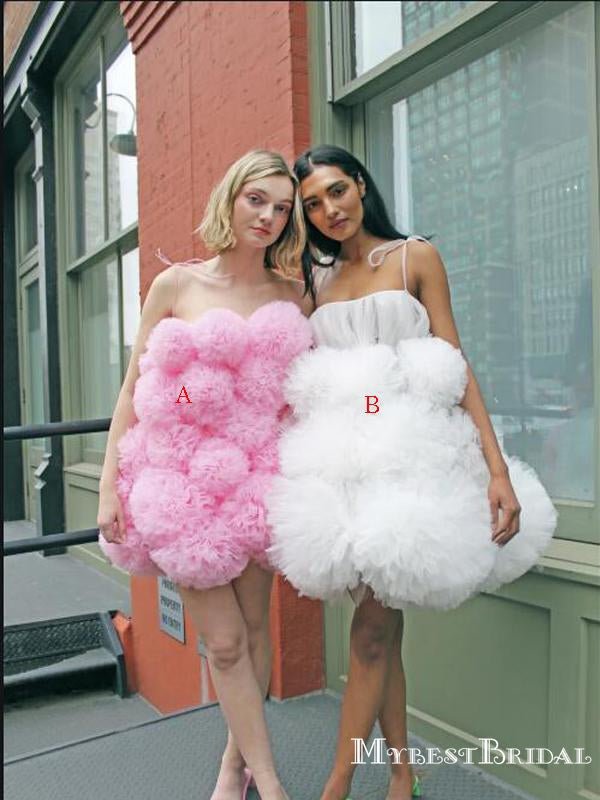 Unique Desigh Mismatched Pink & White Tulle Short Cheap Homecoming Dresses, HDS0017