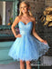 Sweetheart Charming Light Blue Organza Beaded A-line Short Cheap Homecoming Dresses, HDS0006